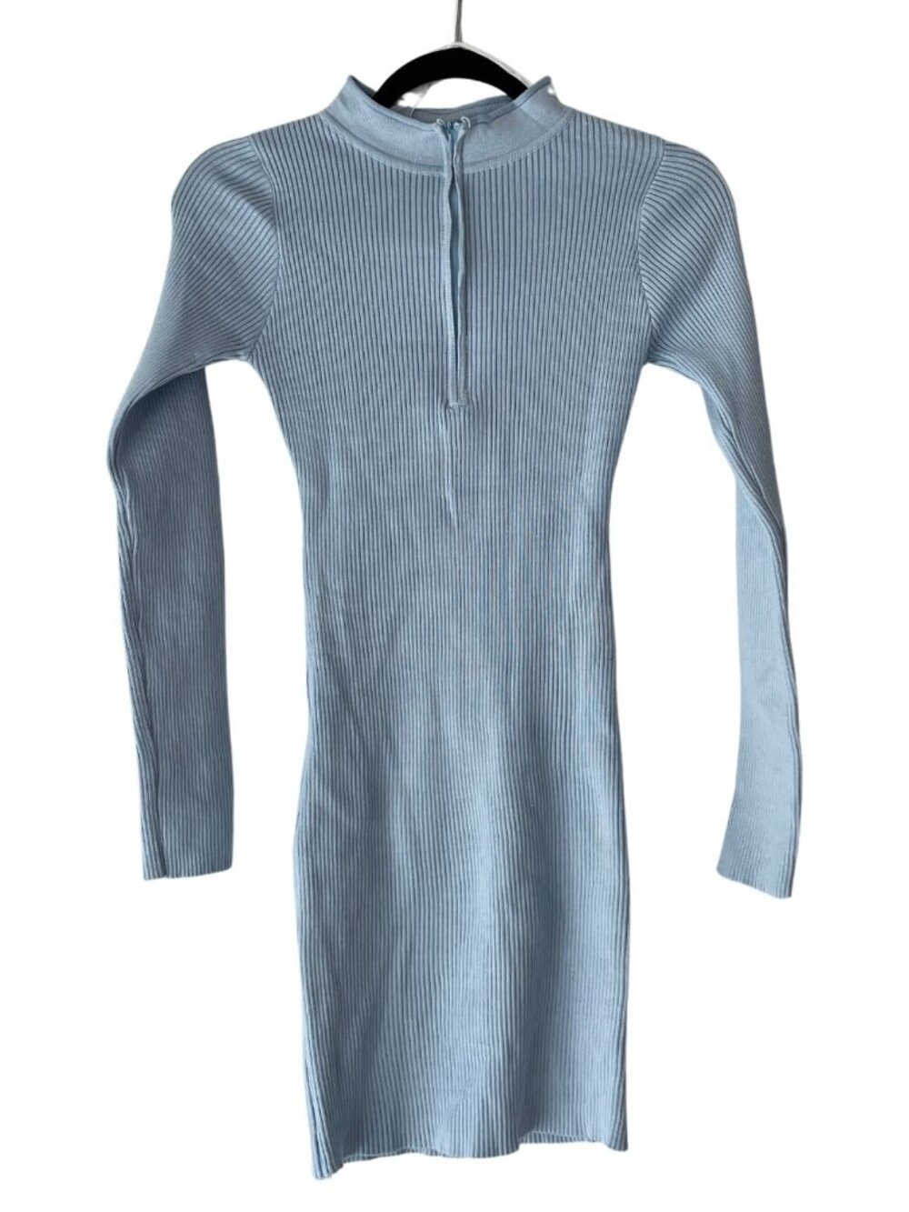 Princess Polly Ribbed Mock Neck Dress Light Blue S/M